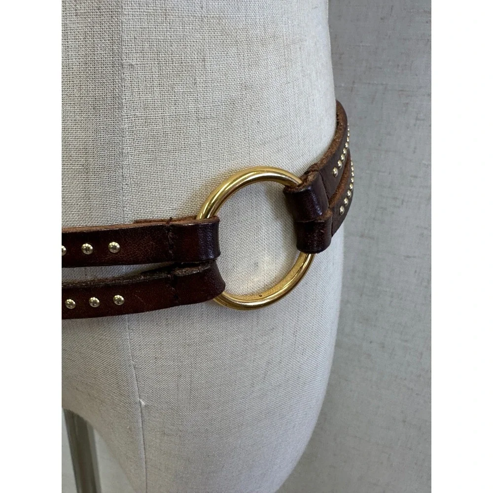 1937 Accessories Genuine Leather Studded Brown Double Wrap Belt Womens ML Boho